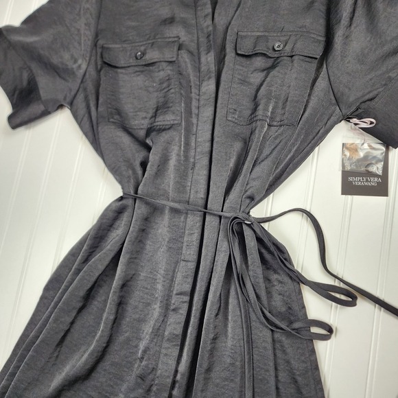 Simply Vera Vera Wang Black Belted Shirt Dress Tie Waist Midi Knee Length XXL - Picture 5 of 13